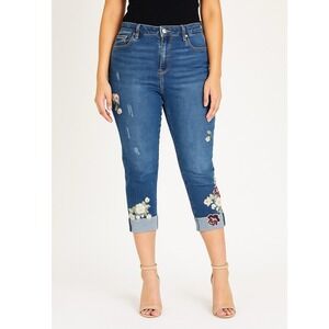 Chicos The SO Slimming Girlfriend Ankle Jeans Floral Embroidered Size 1.5-M/10